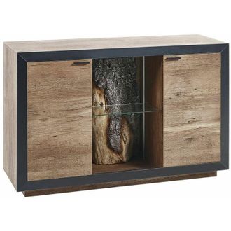 Beliani Credenza LED in legno chiaro nero 120 x 42 cm MDF con 2 ante e mensole Marana