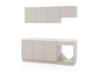 Vente-Unique Cocina completa - Con encimera de 200 cm - Beige y efecto m&aacute;rmol blanco - NALYRA