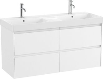 Roca Roca - Pack Unik Mueble De 4 Cajones + Lavabo Doble Ona Color: Blanco Mate