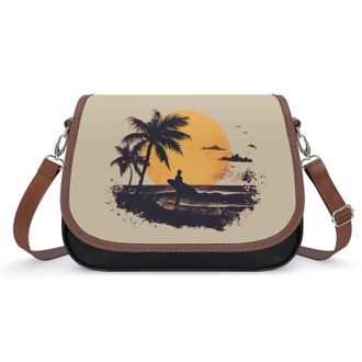 Generic Sunset Surfing Crossbody Bags for Women Fashion Leather Shoulder Handbags With Adjustable Strap