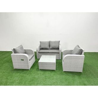 Fimous Light Grey pe Wicker Rattan Garden Furniture Set Sofa Set Reclining Adjustable Chair Square Coffee Table 4 Seater - Fimous