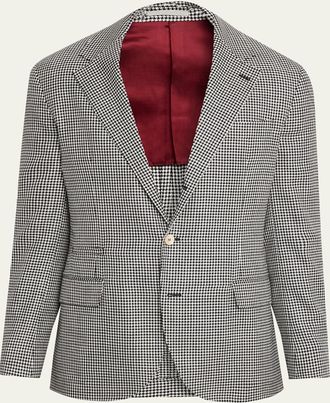 Brunello Cucinelli Mens Wool, Silk and Linen Houndstooth Sport Coat