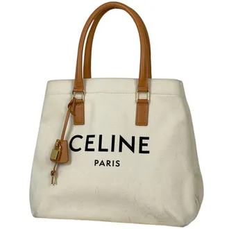 Celine Brown Ivory Canvas Leather Tote Bag (Pre-Owned)