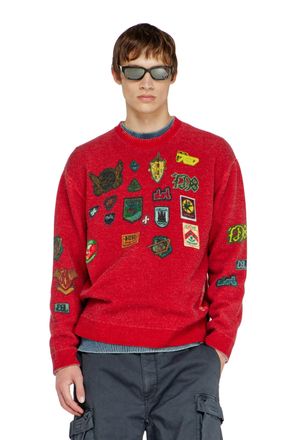 Diesel Wool jumper with printed patches - Knitwear - Man - Red