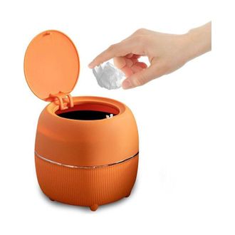 OEM Mini Papelera Redonda De Oficina Con Tapa, De Pl&aacute;stico, Para El Hogar, La Cocina, El Ba&ntilde;o Y La Oficina (naranja)