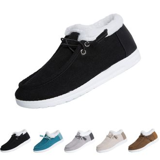 Generic Stylish Womens Plush Lined Loafers, Comfortable Casual Lace Up Moccasins Lightweight Low Top Warm Winter Short Boots (Black,6.5)