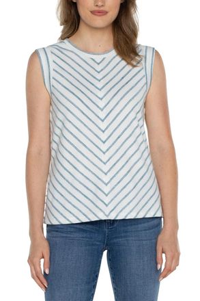 Liverpool L.A. Muscle Tee Womens White Blue Stripe Scoop Neck DDR2444