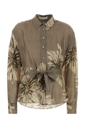 Brunello Cucinelli Khaki Regular Printed Shirt