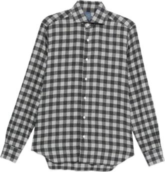 Barba Geruite Knoopshirt Zwart Wit - Heren - Casual Overhemden - Veelkleurig - M - Katoen - Overhemden