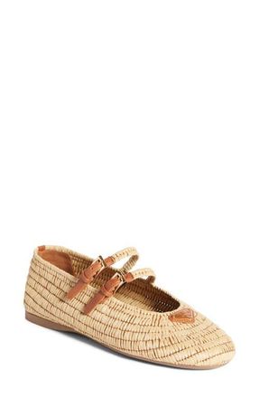 Prada Raffia Mary Jane Flat in Beige/Tan at Nordstrom, Size 11Us