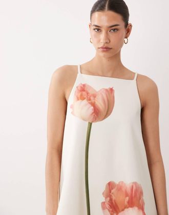 Asos Vestito corto grembiule strutturato con stampa a fiori-Multi