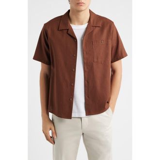 Percival Cuban Linen Camp Shirt in Brown at Nordstrom, Size Xx-Large