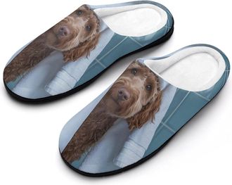 Generic Bath Labradoodle Mens House Slippers Memory Foam Washable Cotton Slip on Home Shoes