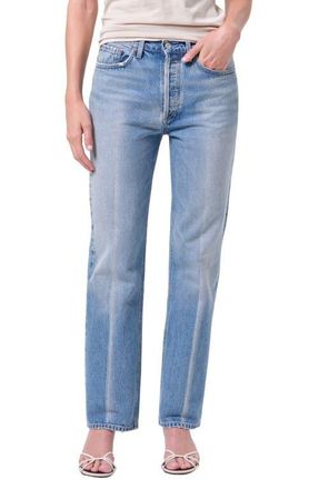 A Gold E Lana High Waist Straight Leg Jeans in Brink Med Indigo at Nordstrom, Size 23