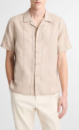 Vince Eyelet Linen Button-Up Shirt in Pumice Rock at Nordstrom, Size Xx-Large
