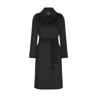 Max Mara Abrigo Largo de Lana Cruzado con Cintur&oacute;n - Coats - Mujer - Negro - XS