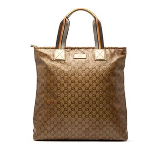 Gucci Pre-owned Womens Gg Crystal Vertical Web Tote - Tan Textile - One Size