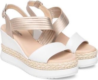 Nero Giardini Platform Wedge Sandal in White/Gold at Nordstrom, Size 10Us