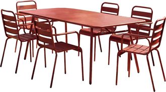 Vente-Unique Comedor de jard&iacute;n de metal - una mesa L.160 cm y 6 sillones apilables - Rojo - MIRMANDE de MYLIA