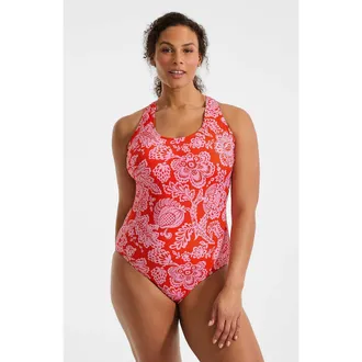 Lands End Plus Size Tugless X-Back One Piece Swimsuit in Radiant Orange Floral Medley at Nordstrom, Size 20W