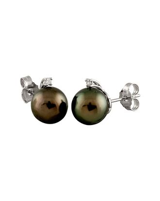 Splendid Pearls 14K 0.06 Ct. Tw. Diamond & 10-11Mm Tahitian Pearl Earrings