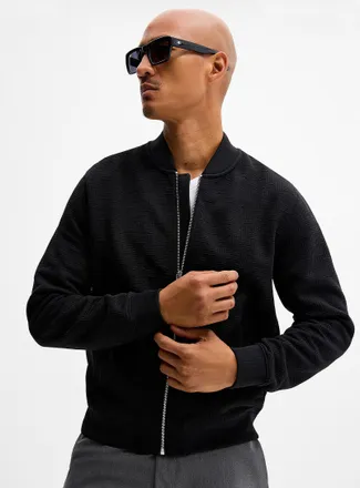 Le 31 Mens Embossed geo zip cardigan