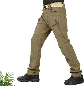 Generic Truetailor Fleece Lined Waterproof Utility Trousers True Tailor Work Pants Insulated Mens Hiking Cargo Tactical Hunting Pants (Khaki,XXL)