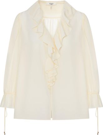 Chlo&eacute; V-NECK RUFFLE TOP IN CR&Ecirc;PE DE CHINE - Chloe - Woman
