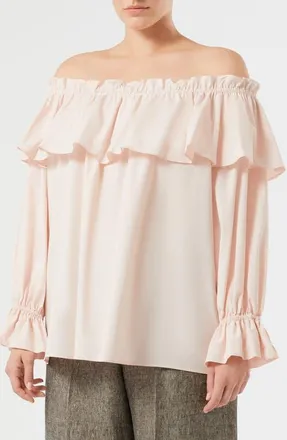 Marina Rinaldi Strano Off the Shoulder Cotton Top in Pink at Nordstrom, Size 12 W