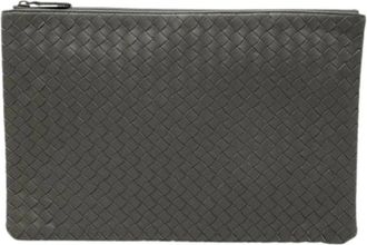 Bottega Veneta Pre-owned Woven Leather Clutch - Dames - Vintage Clutch - Grijs - ONE Size - Leer - Vintage