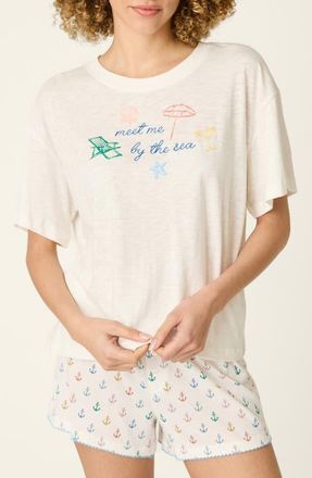PJ Salvage Meet Me By The Sea Embroidered Cotton Blend Pajama Top in Ivory at Nordstrom, Size X-Small