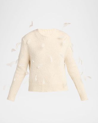 Jil Sander Feather-Trim Shrunken Wool Crewneck Sweater