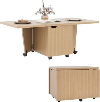 Costway 120cm Extendable Center Table Foldable Coffee Table w/Storage-Oak