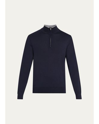Fioroni Cashmere Mens Tipped Wool Half-Zip Sweater