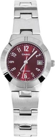 Casio Womens Burgundy Dial Analog Watch with Stainless Steel Bracelet - LTP-1241D-4A2D