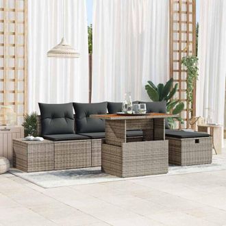 vidaXL Conjunto De Sof&aacute; De Jard&iacute;n 6 Pcs Gris Rat&aacute;n Sint&eacute;tico