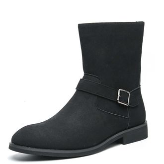 Generic Mens Suede Leather Warm And Non-Slip Shoes, Round-Toe Zippered Ankle Boots, Outdoor Casual Walking Shoes, Suitable for Everyday Wear,Black,12.5 UK