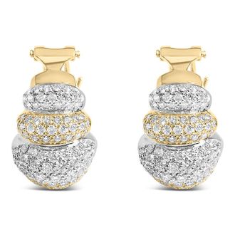 House of Brilliance 18K Two-Toned Gold 5.00 Cttw Diamond Three-tier Domed Button Omega Back Earrings