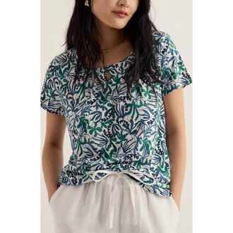 Seasalt Cornwall Appletree Frond Print Keyhole T-Shirt in Inky Fronds Chalk at Nordstrom, Size 10