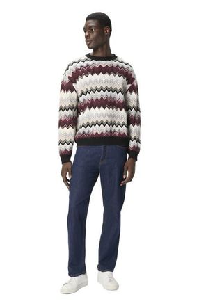 Missoni Crew Neck Sweater With Flame Zigzag Pattern in Beige & Burgundy at Nordstrom, Size 52 It