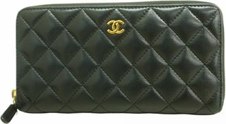 Chanel Black Leather Long Wallet (Bi-Fold) (Pre-Owned)