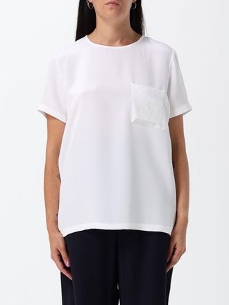 Max Mara Blusa in seta a maniche corte con monogramma tono su tono
