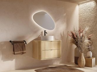 Vente-Unique Mobile bagno sospeso con lavabo da appoggio rotondo Naturale chiaro 80 cm - FILOR