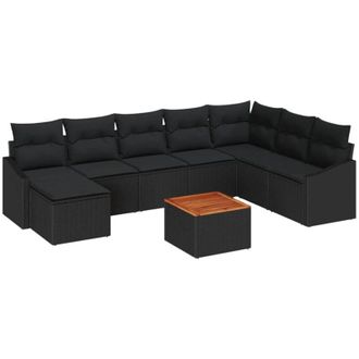 vidaXL Conjunto De Sof&aacute; De Jard&iacute;n 9 Pcs Negro