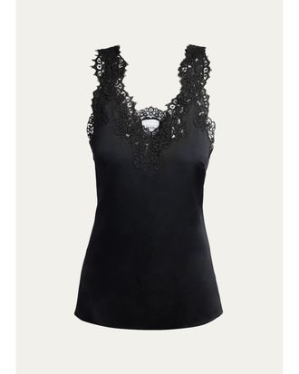 Stella McCartney V-Neck Lace-Trim Satin Sleeveless Top