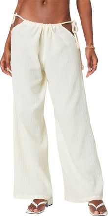 Edikted Leoni Cutout Cotton Gauze Pants in Cream at Nordstrom, Size X-Small