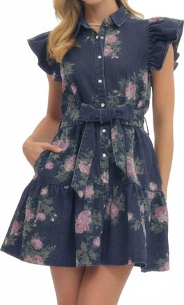 Entro Melissa Floral Print Ruffle Sleeve Mini Dress In Dark Indigo