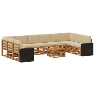 vidaXL Conjunto De Sof&aacute;s De Exterior 11 Pcs Natural Y Beige Poli&eacute;ster Vidaxl