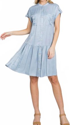 Calista Ranunculus Drop Waist Knee Length Shirt Dress In Blue