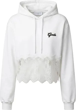 Ga&euml;lle Paris Hoodies & sweatvesten, Dames, Wit, S, Katoen, Cropped Hoodie met kanten band